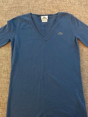 Lacoste Blue V-Neck Pullover with Crocodile Logo